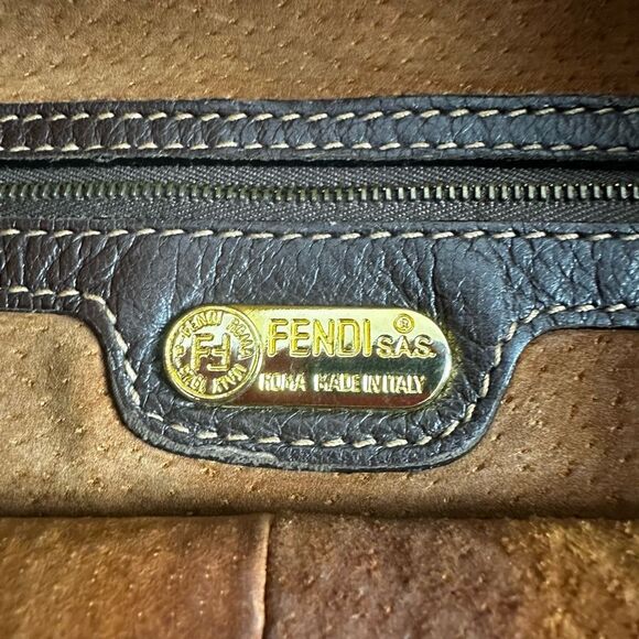 FENDI‎ Vintage Brown Leather Shoulder Tote Bag Large - Picture 4 of 16